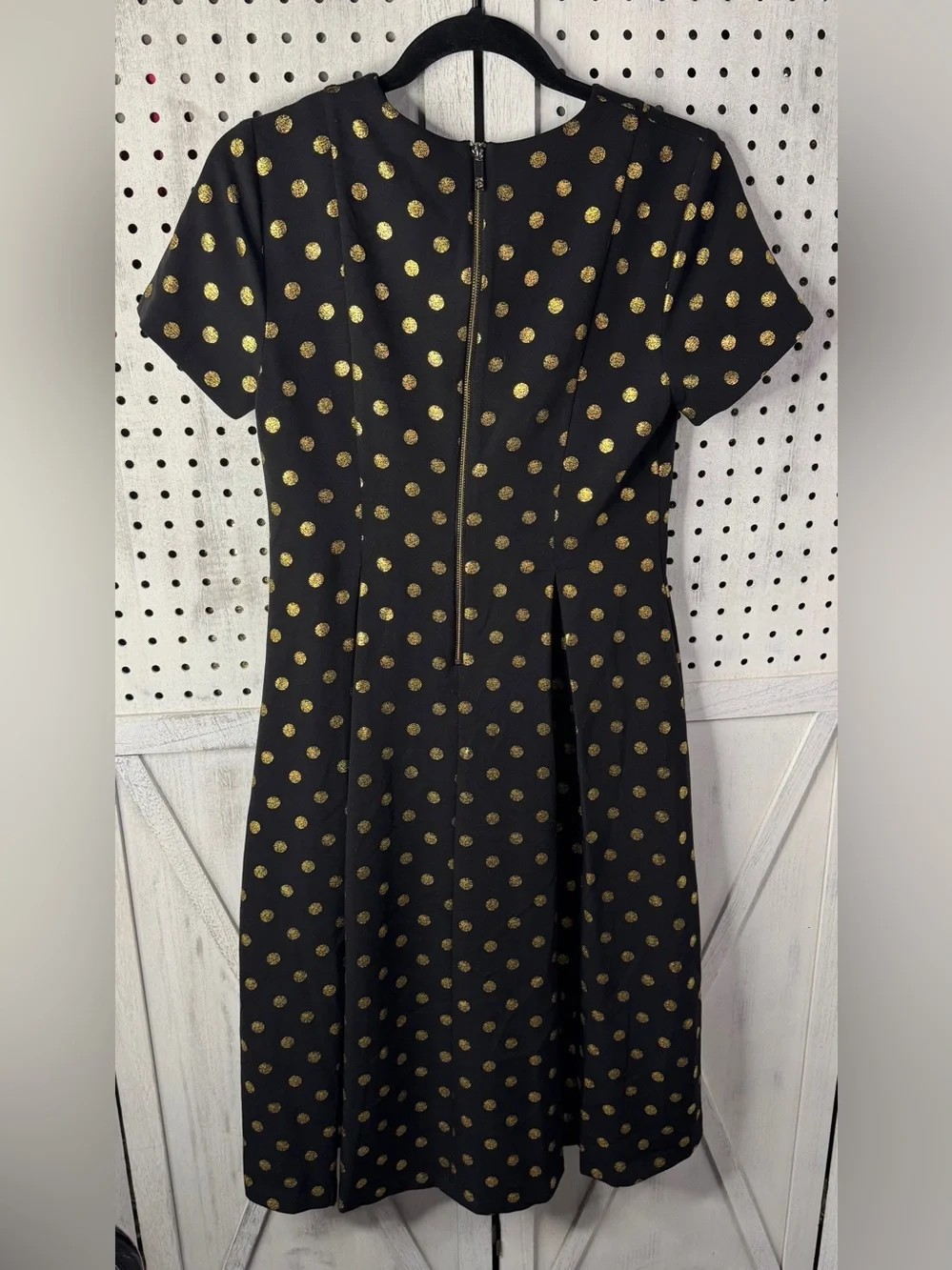 Tommy Hilfiger Black Gold Polka Dot Fit & Flare Dress Women’s Size 6 V-Neck